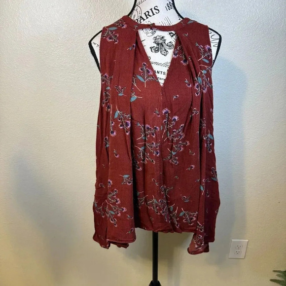 Free People Snap It Up Swing Tree Tunic Maroon Tank Top Boho Casual Size Small - Picture 2 of 8